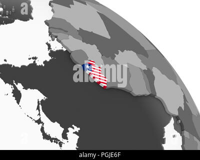 Liberia on gray political globe with embedded flag. 3D illustration ...