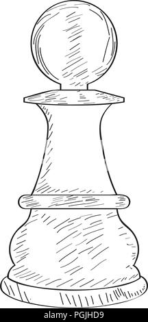 Hand-drawn sketch of Pawn chess piece on a white background. Chess ...