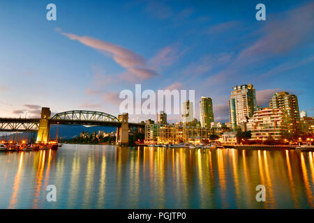 Beautiful view of Vancouver BC with harbor at sunset, Canada Stock Photo