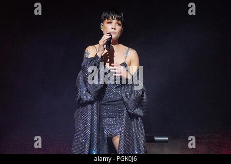 Toronto, Canada. 26th August 2018.   Halsey performs on stage during the 2018 iHeartRadio MuchMusic Video Awards Show at MuchMusic HQ on Queen Street in Toronto. Nicole Wilson/L2M/EXimages Stock Photo