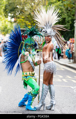 London, United Kingdom. 27 August 2018. Dancers from the London School of Samba parade at Notting Hill Carnival, Europe's largest street party.  Photo: Bettina Strenske/Alamy Live News Stock Photo