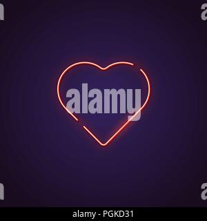 Heart neon sign. Glowing neon sign of big heart shape. Love concept. Romantic glowing neon banner. Stock Vector