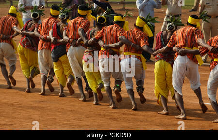 Tarpa dance is a group dance, performed on the beats of drums by tribe in Maharashtra, India. Stock Photo