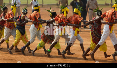 Tarpa dance is a group dance, performed on the beats of drums by tribe in Maharashtra, India. Stock Photo