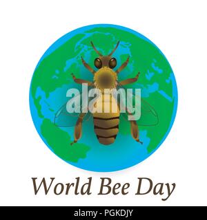 World Bee Day. Concept ecological event. 20 May. Realistic bee drawing. Planet Earth Stock Vector