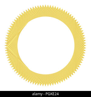 Beautiful gold colored ring with detailed geometric pattern texture on white (transparent) background. Stock Photo
