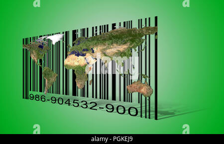 World's Map on Bar-code Background Stock Photo