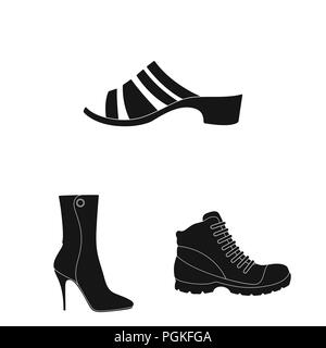 Different shoes black icons in set collection for design. Men and women shoes vector symbol stock illustration. Stock Vector