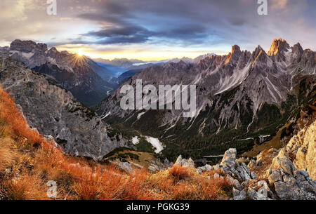 Beautiful summer landscape in the mountains with the sun at dawn Stock Photo
