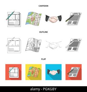 House plan, documents for signing, handshake, terrain plan. Realtor set collection icons in cartoon,outline,flat style vector symbol stock illustratio Stock Vector