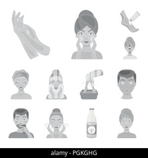 Skin care monochrome icons in set collection for design. Face and body vector symbol stock  illustration. Stock Vector