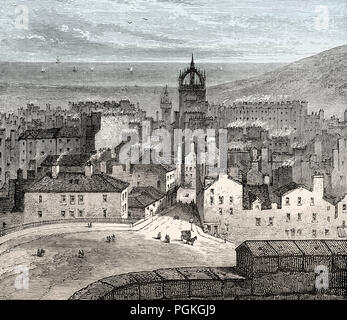 View of Edinburgh from the King's Bastion in 1825, Scotland Stock Photo
