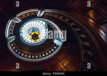 Tiffany skylight and spiral staircase of the Garrett-Jacobs Mansion in Baltimore, Maryland, USA. Stock Photo