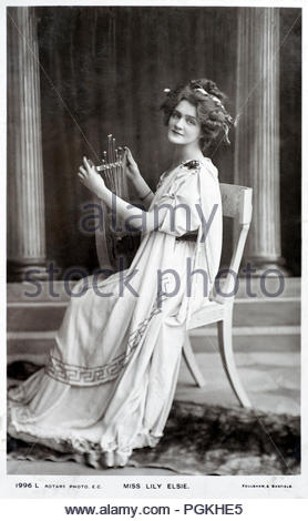 Miss Lily Elsie portrait 1886 – 1962 was an English actress and singer during the Edwardian era. She was best known for her starring role in the London premiere of Franz Lehár's operetta The Merry Widow, vintage real photograph postcard from 1906 Stock Photo