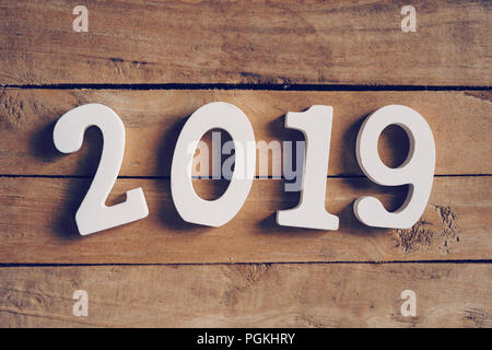 New year 2019 word on wooden table. Business concept. Stock Photo