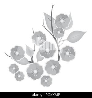 Sakura flowers icon in monochrome style isolated on white background. Japan symbol vector illustration. Stock Vector