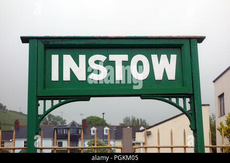 The Sign at the Disused Railway Station at Instow on the South West Coastal Path, Devon, England, UK. Stock Photo