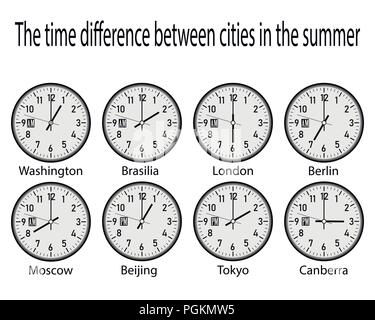 clock with time zones on a white background Stock Vector
