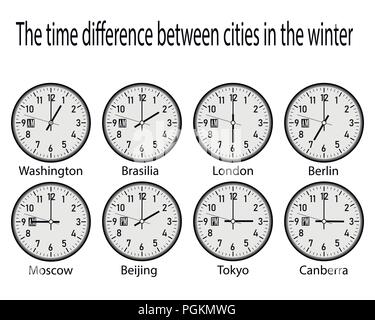 clock with time zones on a white background Stock Vector