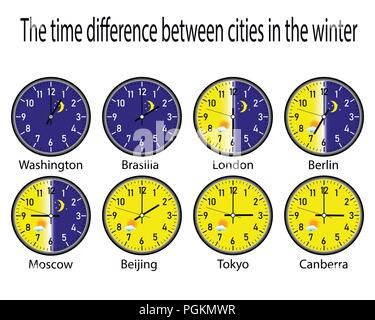 clock with time zones on a white background Stock Vector