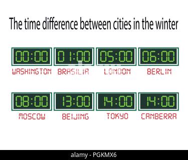 clock with time zones on a white background Stock Vector