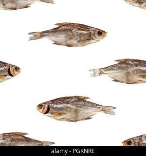 Dried fish seamless pattern. Isolated on white background Stock Photo