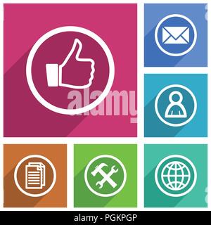 Web and internet social media vector icons, like, tools, globe, envelope, human, email flat design banners in eps 10. Stock Vector