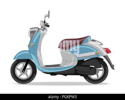 Vector blue retro scooter, flat style side view. Stock Vector
