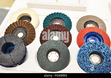 Grinding and polishing disc for angle grinder in store Stock Photo
