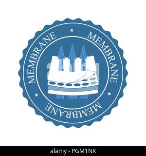 Membrane fabric sign. Layered materials. Vector round shape icon illustration isolated on white background. Blue and white palette Stock Vector
