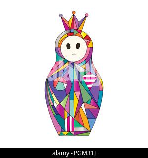 Matryoshka character hand drawn vector illustration. Nesting doll with crown in modern style. Stock Vector