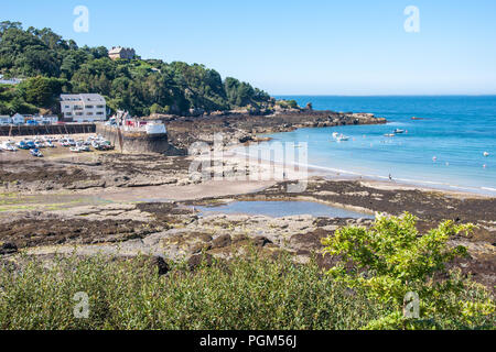 The small town of Rozel Bay on the north east corner of the island of Jersey. The image was taken at low tide on a summers day in the month of June, Stock Photo