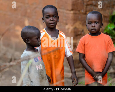 MASSIF KABYE, TOGO - JAN 13, 2017: Unidentified Togolese children play in the village. Togo children suffer of poverty due to the bad economy. Stock Photo