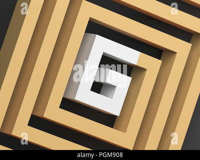 Abstract yellow square spiral with white section in shape of G letter, 3d render illustration Stock Photo