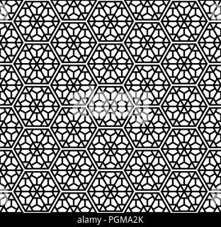 Seamless geometric pattern based on Japanese ornament Kumiko.Black and white.Separated hexagons. Stock Vector