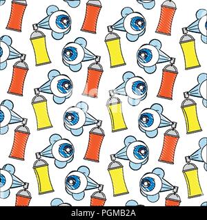 spray paint bottle and eye pattern vector illustration design Stock Vector