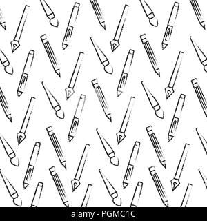 creativity tools paint brush pencil pen pattern vector illustration hand drawing Stock Vector