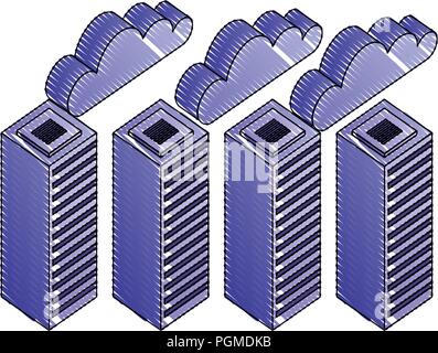 servers data center with clouds computing isometric icon Stock Vector