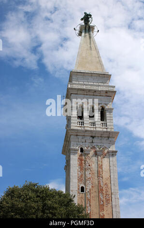 Bell tower or campanile of Saint Euphemia church in Rovinj, Rovigno, Croatia. Church also known as Basilica of St. Euphemia. Stock Photo