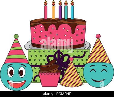 Emojis With Sweet Cake And Objects Kawaii Character Icon Stock Vector Image Art Alamy