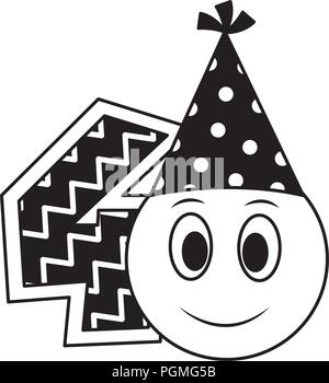 birthday emoticon party hat and number decoration Stock Vector