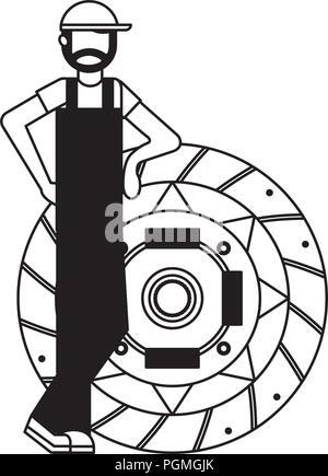 mechanic with clutch plate auto repair service Stock Vector