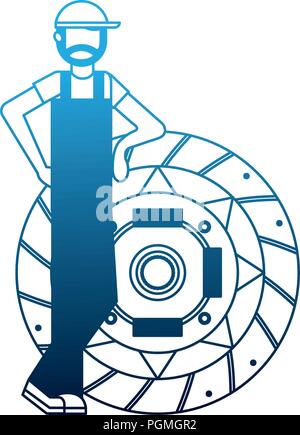 mechanic with clutch plate auto repair service Stock Vector