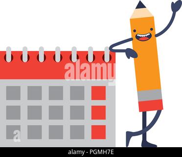creativity kawaii pencil calendar planning Stock Vector