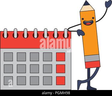 creativity kawaii pencil calendar planning Stock Vector