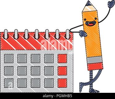 creativity kawaii pencil calendar planning Stock Vector