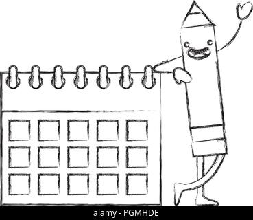 creativity kawaii pencil calendar planning Stock Vector