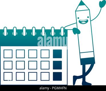 creativity kawaii pencil calendar planning Stock Vector