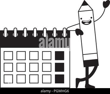 creativity kawaii pencil calendar planning Stock Vector