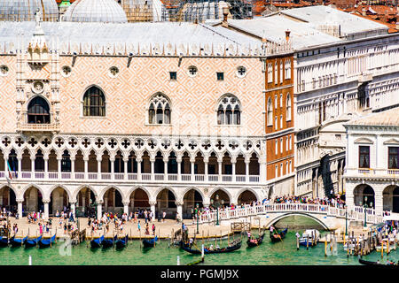 The famous Doge's Palace, Palazzo Ducale, is a palace built in Venetian Gothic style, and one of the main landmarks in Venice, Italy Stock Photo